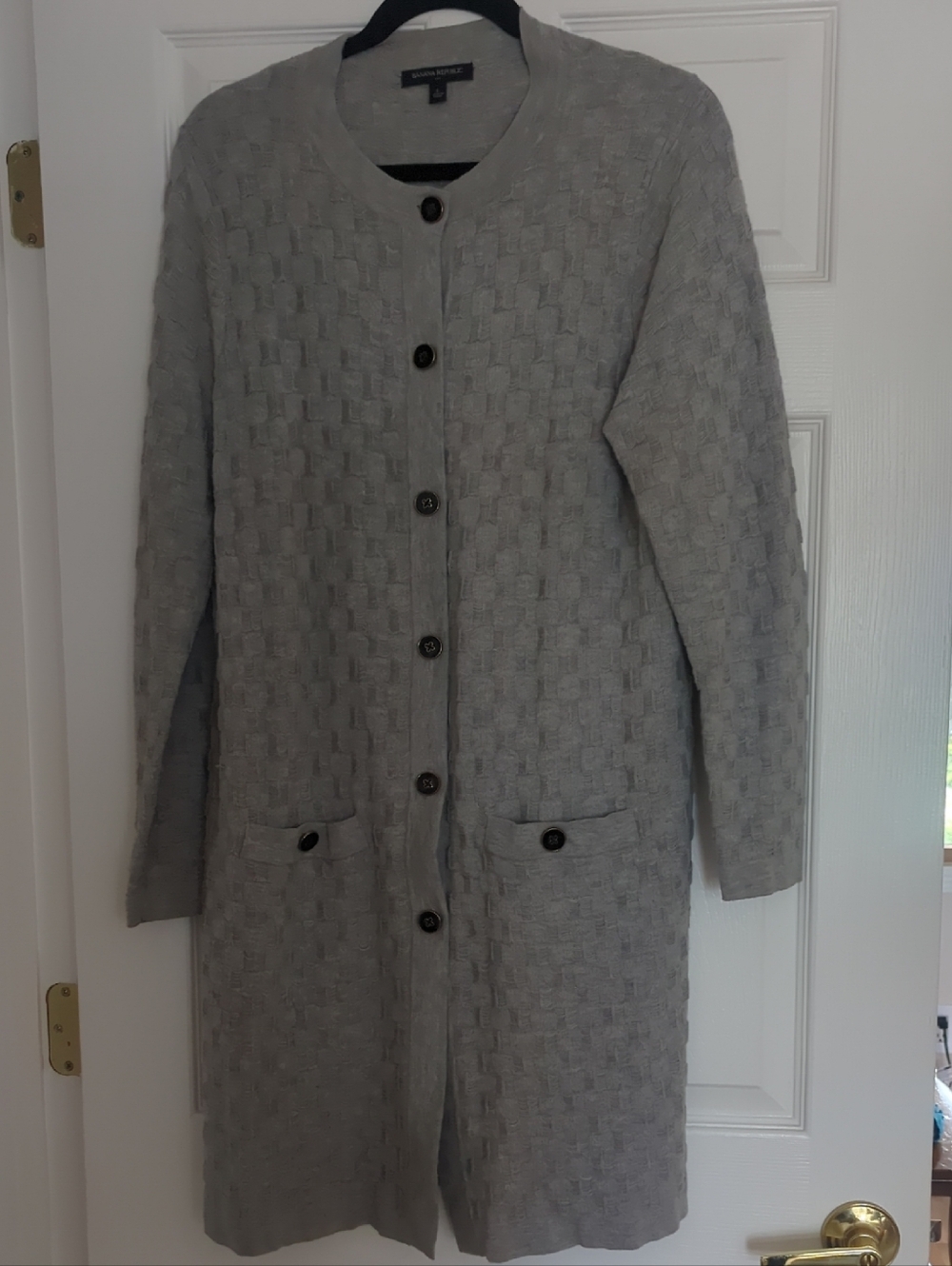 Banana Republic Gray Basketweave Long Button Cardigan